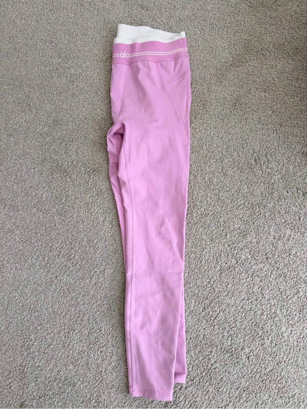 ALO Yoga Light Pink High-Rise Leggings with White Waistband